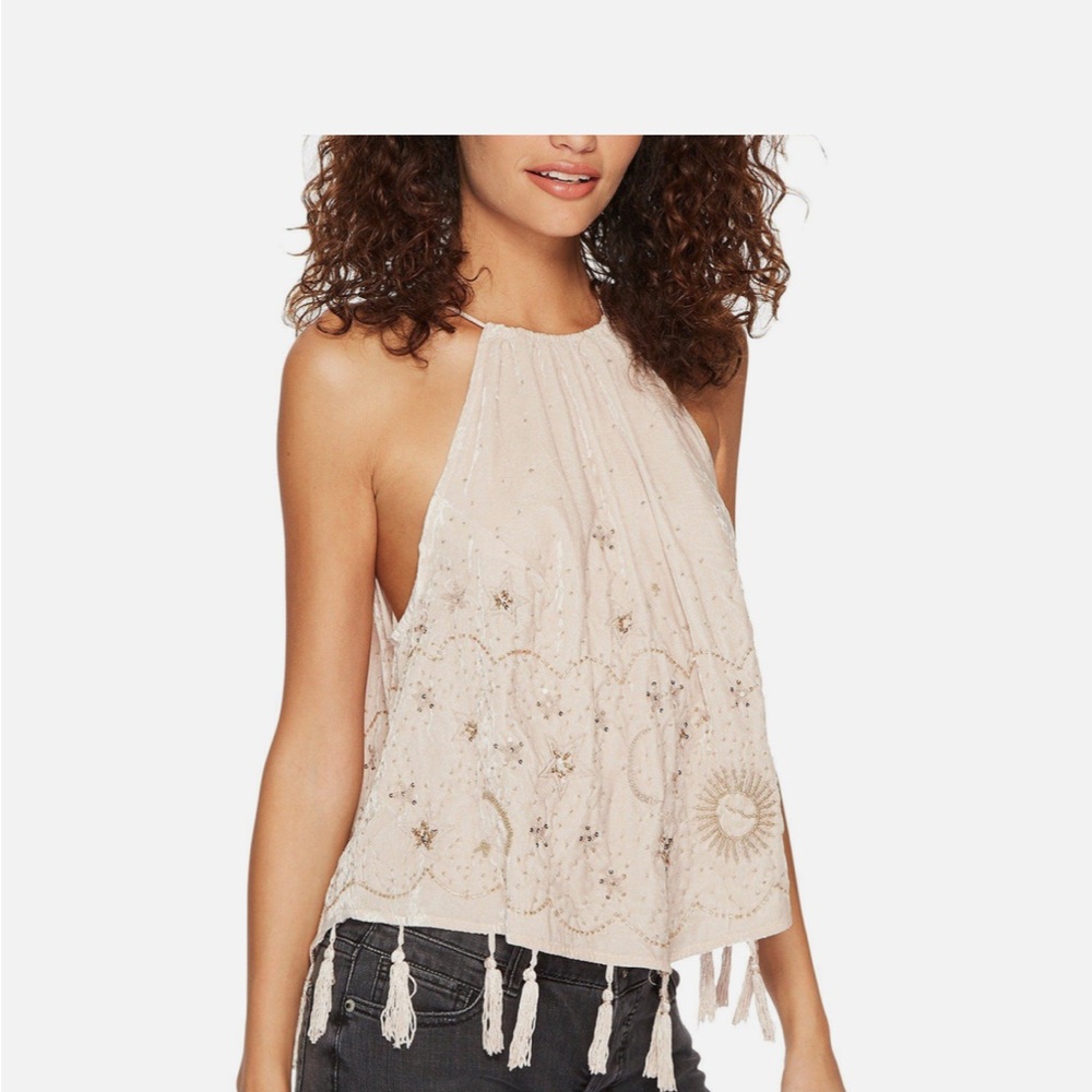 NWT FREE PEOPLE BLUSH EMBELLISHED VELVET MIDNIGHT MAGIC TANK TOP - Picture 2 of 9